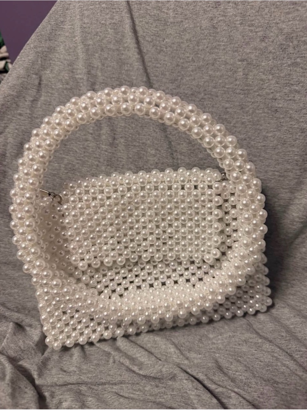 White Pearl Beaded Handbag - Elegant Womens Bag
